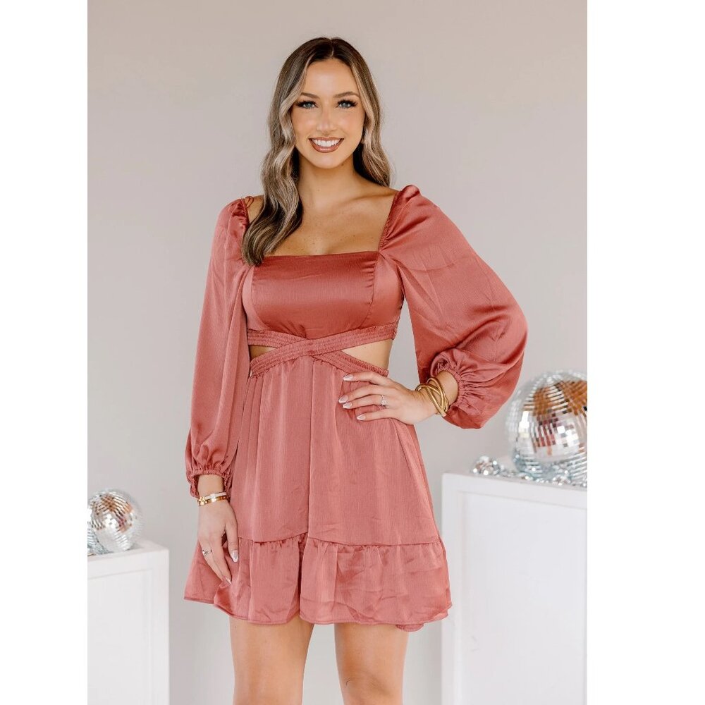 NWT Biu Pepper Danielle Orange Ruffle Summer Long Sleeve Midi Dress P727
